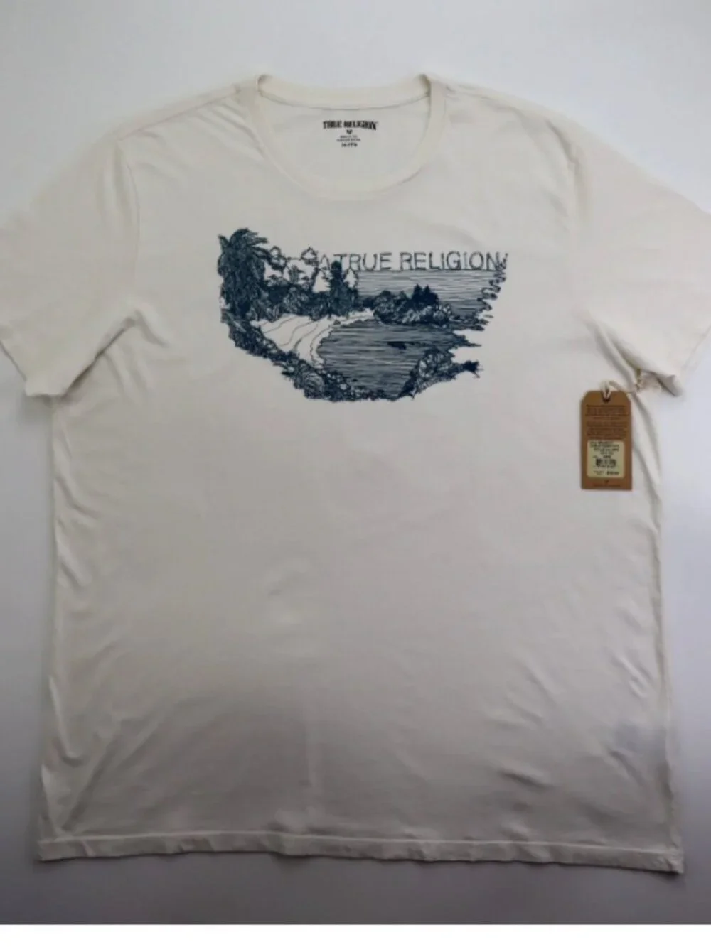 True Religion Made in USA Men's T-Shirt Tee 3XL Crew Neck Cotton Winter White